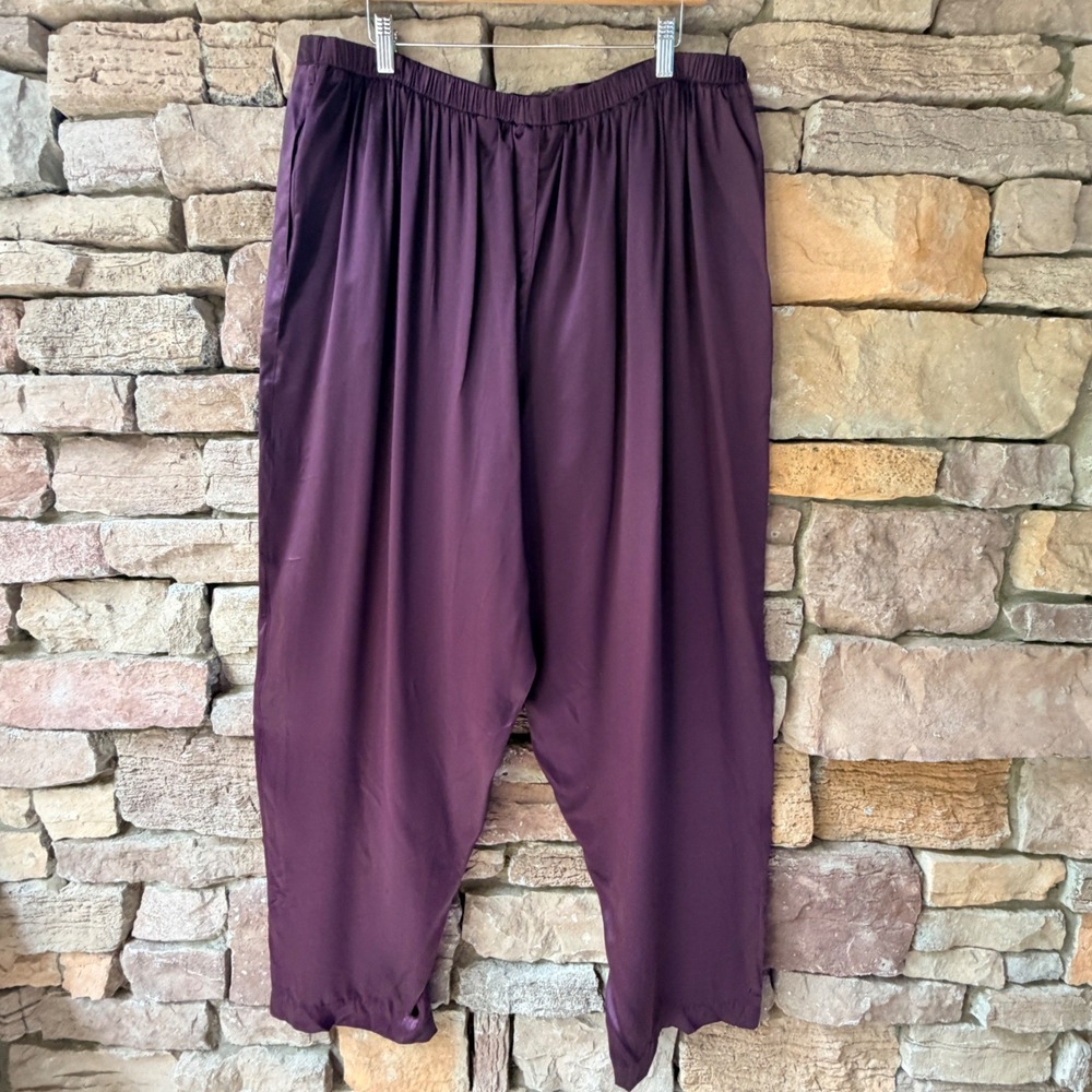 Lane Bryant Womens 22/24 Silk Trousers Plum Purple Pleated Elastic Waist Office - Picture 2 of 16